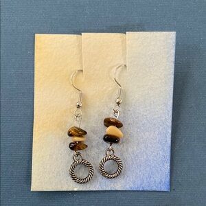 Rustic Silver and Brown Beaded Drop Earrings